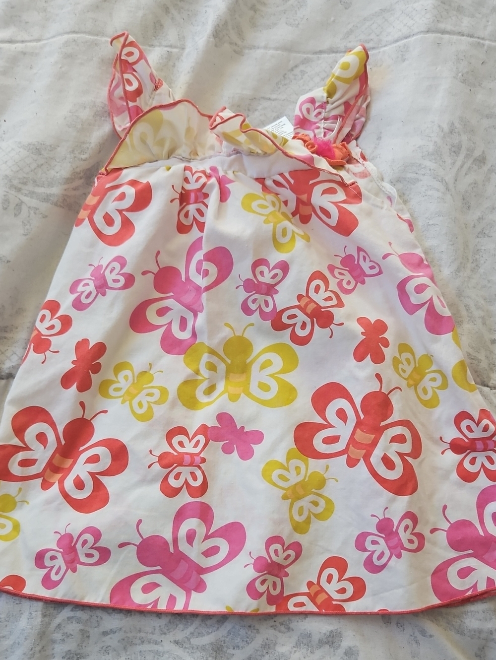 Sesame Street White Tank Dress with Pink, Yellow, Coral Butterfly Print